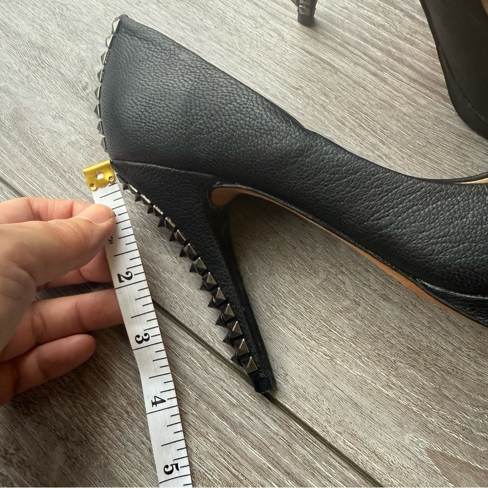 BCBGMAXAZRIA Roxanne Black High All Leather Spikes Heel Peep Toe Rocker Pumps - Picture 15 of 15